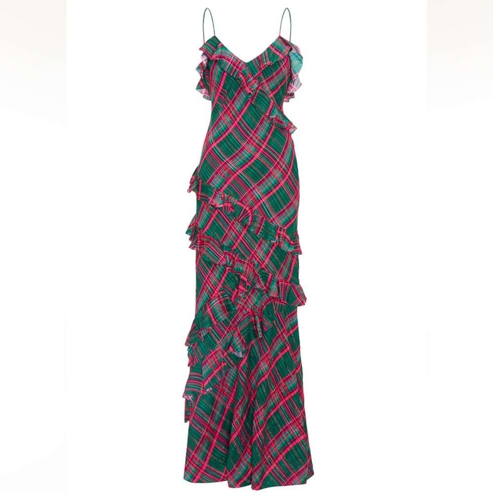 LoveShackFancy Rialto Silk Tartan Dress Size: 6 - Picture 3 of 7